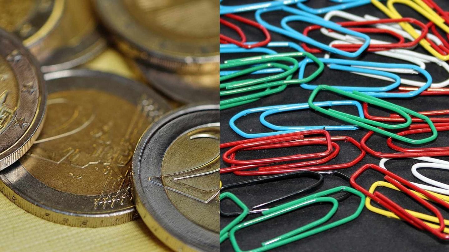 coins and paper clips